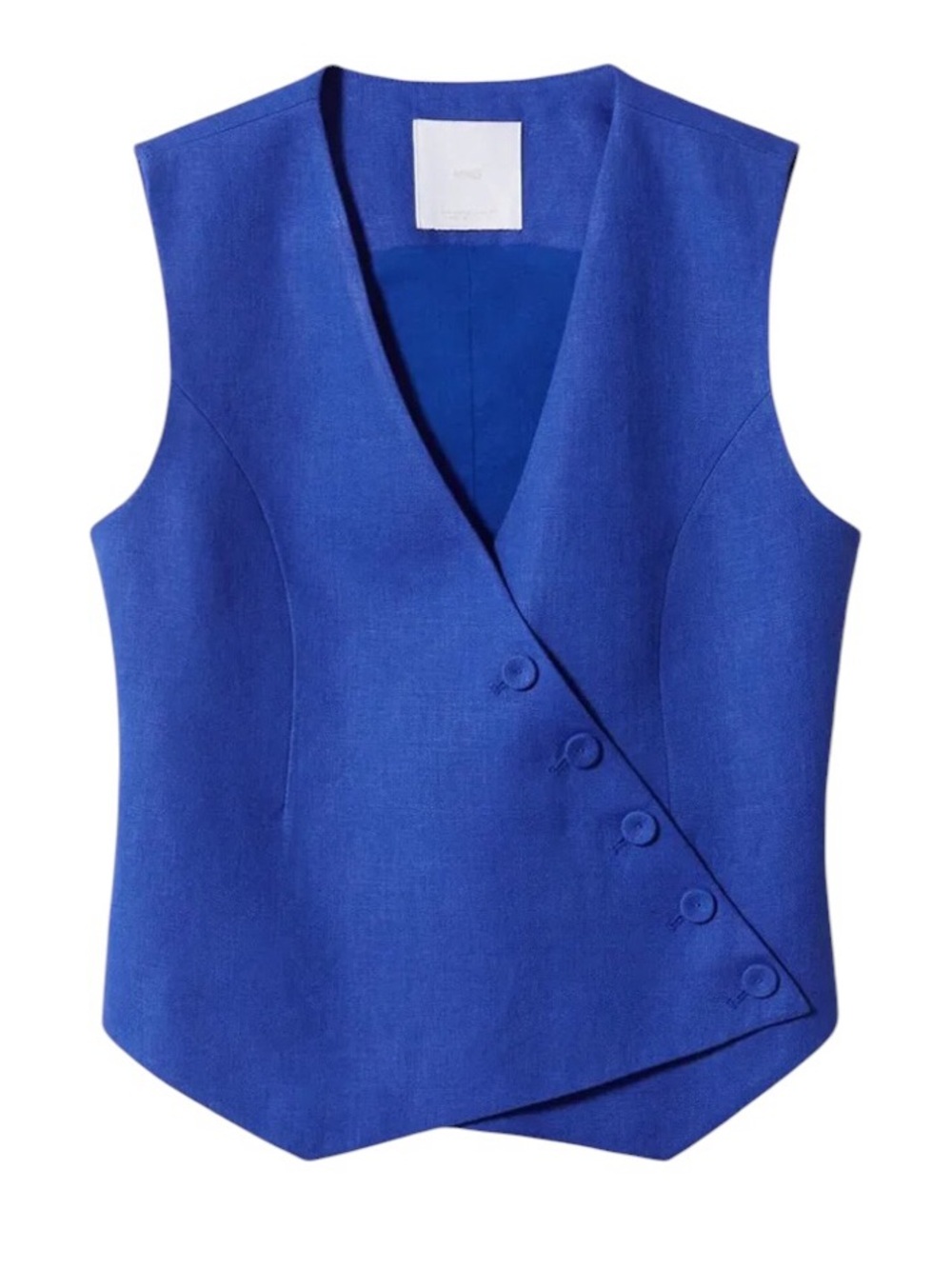 NWT Mango Crossover button Front Linen Waistcoat Vest in royal blue size M